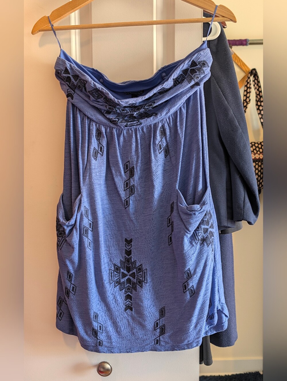 Express Lavender Blue Embroidered Strapless Dress